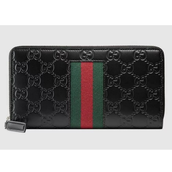Gucci Handbags - Gucci GG Guccissima Web Zip Around Wallet Black Leather NWT